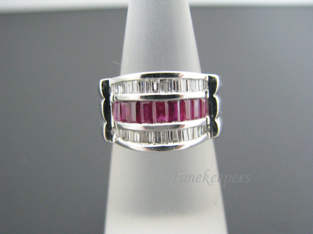 a351 Gorgeous Authentic Ruby Diamond Wedding Band 14k White Gold Ring Size 5.5