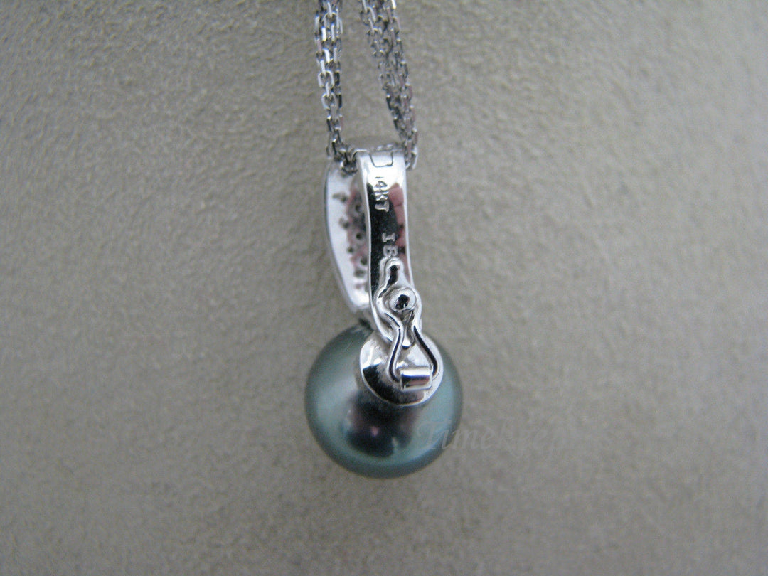a375 Vintage Alluring Tahitian Pearl Pave Diamond Bail Pendant on 14k WG Chain
