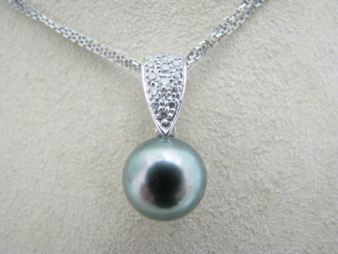 a375 Vintage Alluring Tahitian Pearl Pave Diamond Bail Pendant on 14k WG Chain