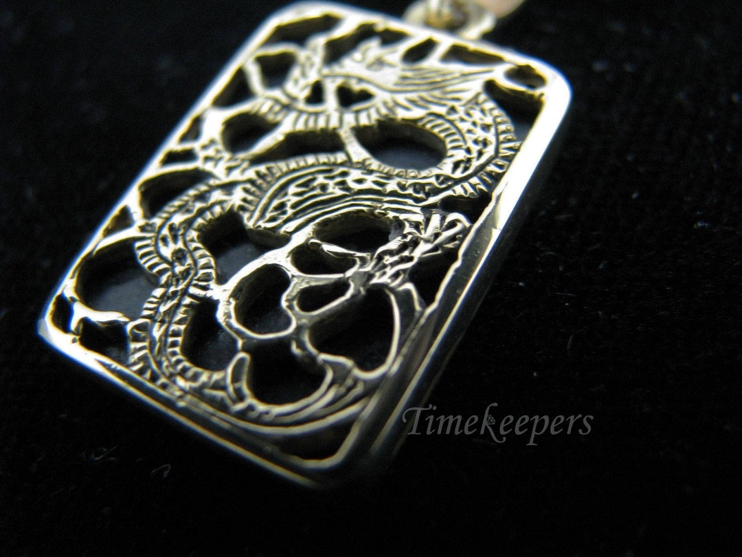 a758 Beautiful 14k Yellow Gold Dragon and Natural Black Obsidian Stone