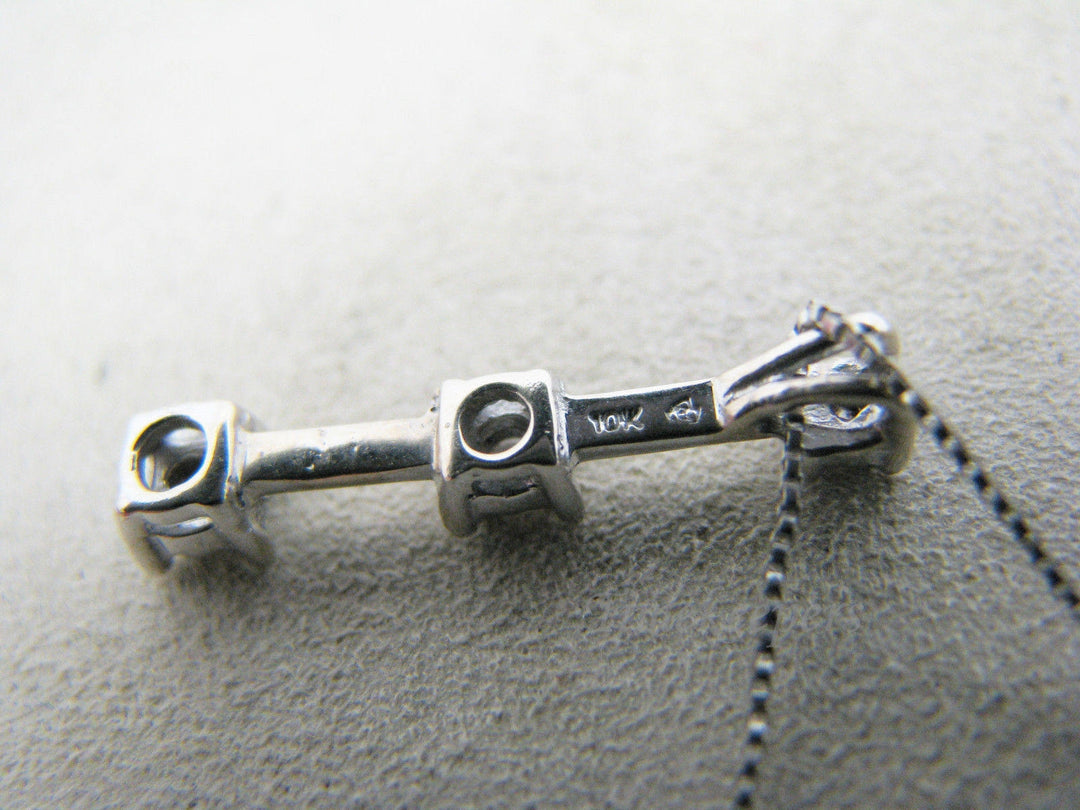 a383 Vintage Graduated 3 Diamond Pendant 10k White Gold & 14k WG Chain Necklace