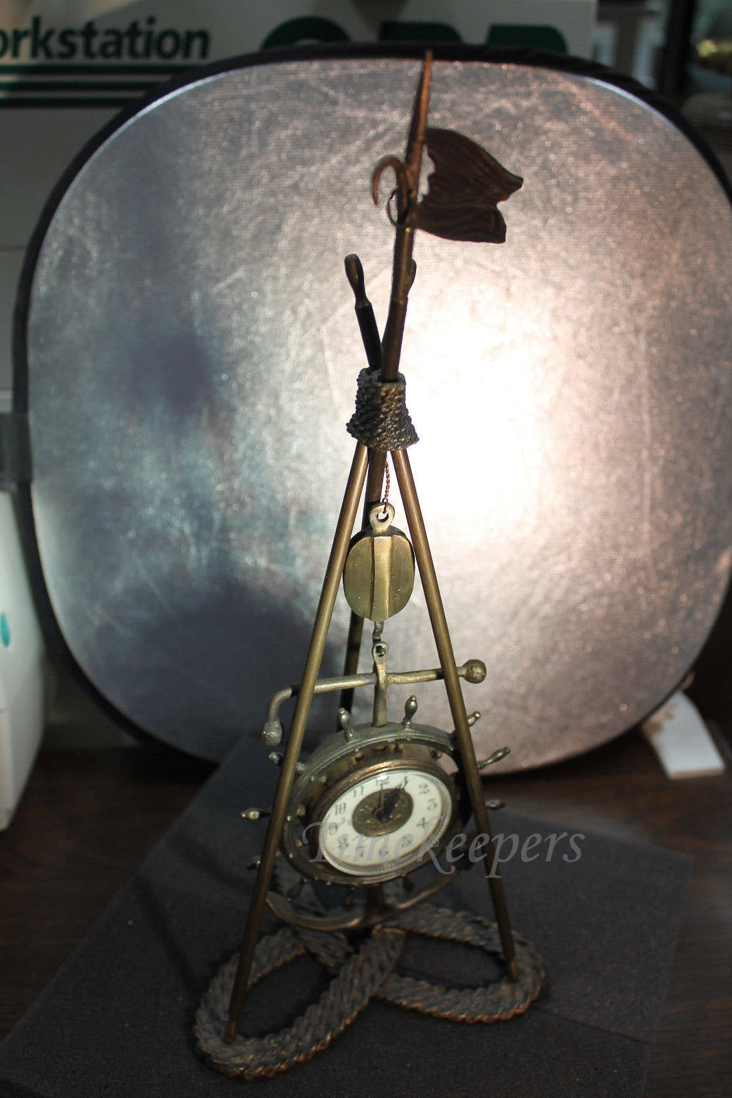 a279 Vintage Miniature Nautical Clock w/ Stand