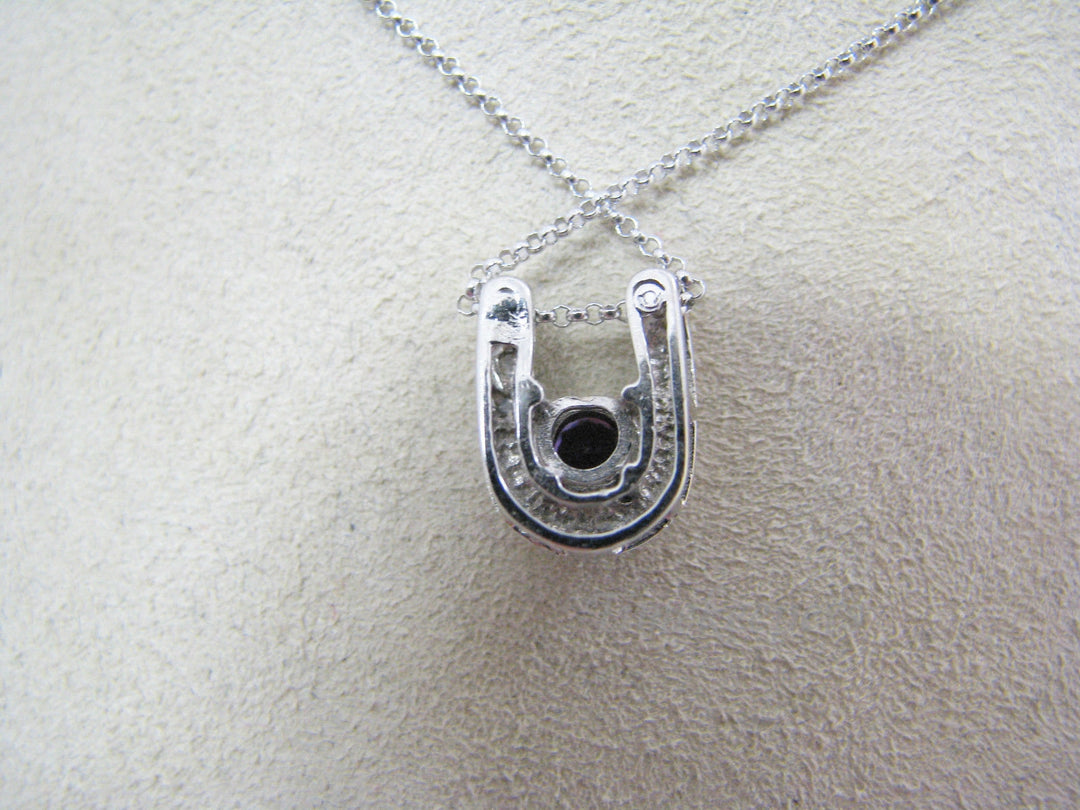 a373 Unique Purple Stone Pendant in 'U' Shape 14k White Gold Mounting-16" Chain