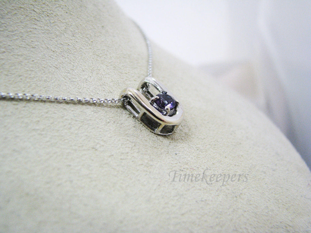 a373 Unique Purple Stone Pendant in 'U' Shape 14k White Gold Mounting-16" Chain
