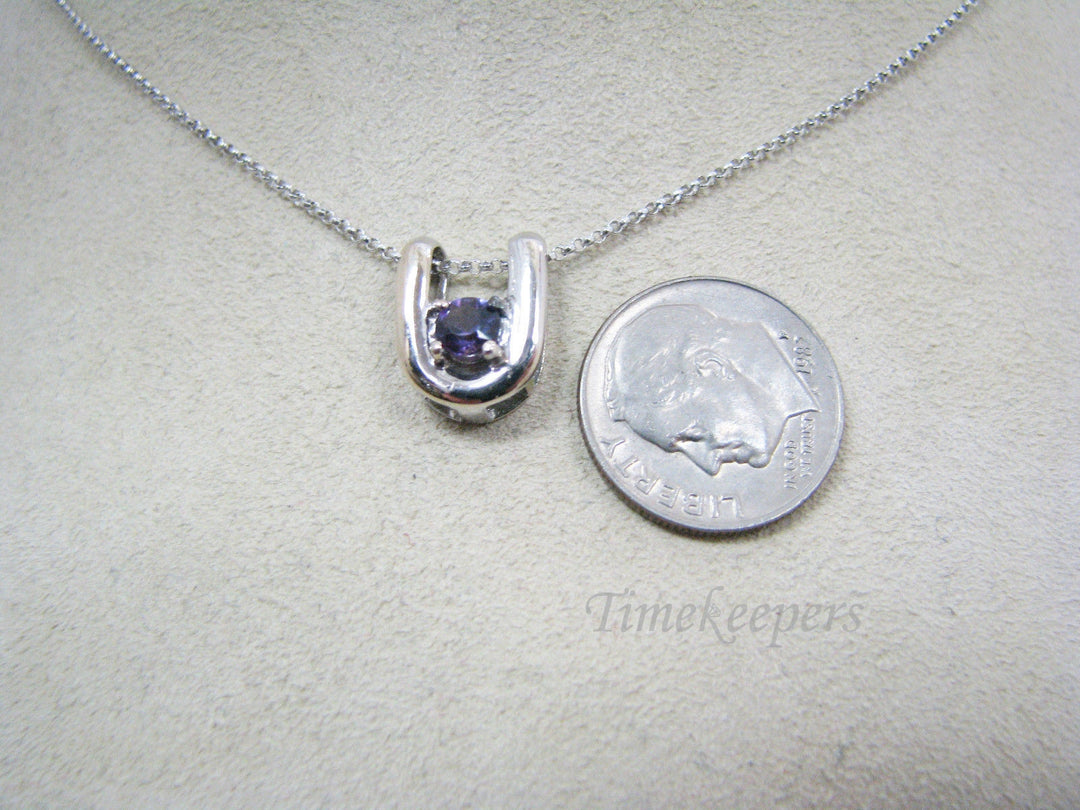 a373 Unique Purple Stone Pendant in 'U' Shape 14k White Gold Mounting-16" Chain