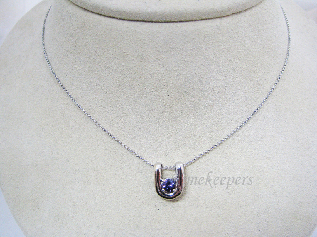 a373 Unique Purple Stone Pendant in 'U' Shape 14k White Gold Mounting-16" Chain