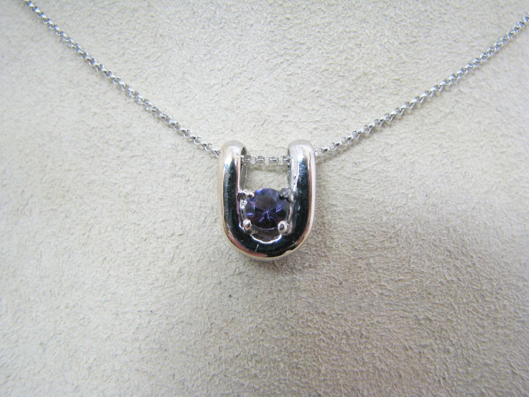 a373 Unique Purple Stone Pendant in 'U' Shape 14k White Gold Mounting-16" Chain