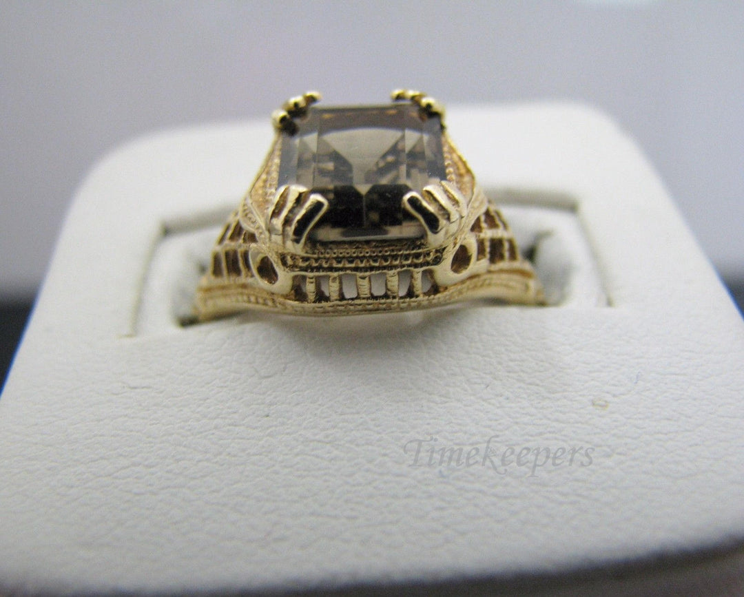 c664 Beautiful 14k Yellow Gold Ring with a Lovely emerald Cut Smokey Quartz