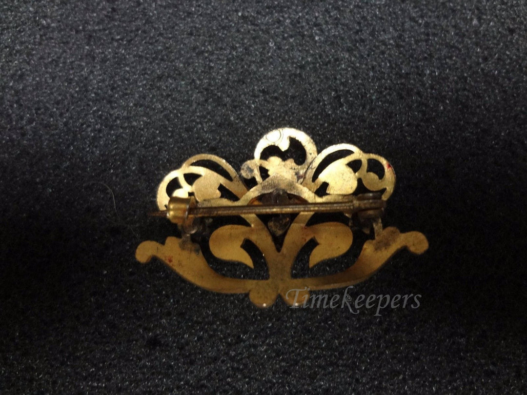 c177 Beautiful Vintage Gold Filled Brooch Pin with Red Stone