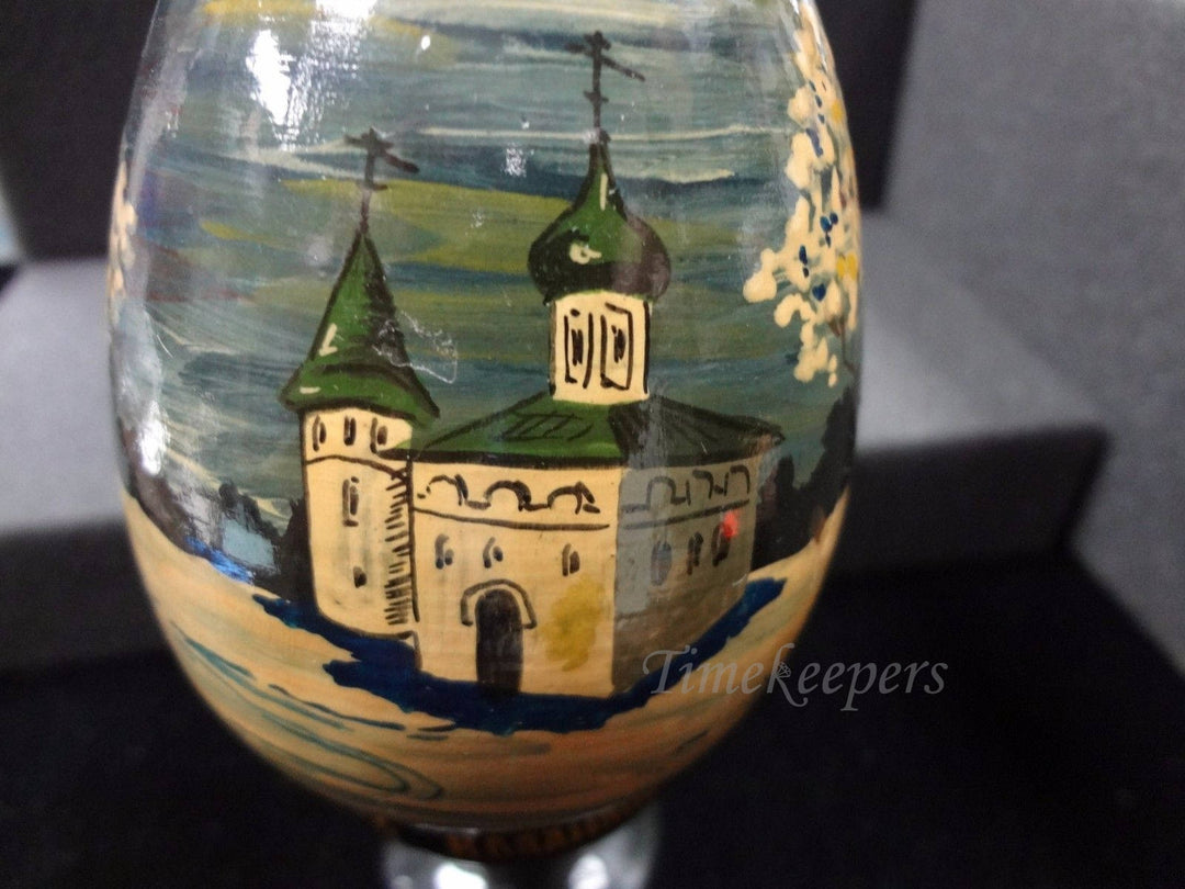 a311 Pretty Original Rare Russian Hand Painted Wood Egg with Winter Scene