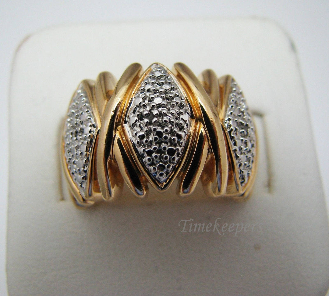 c365 Sterling Silver Ring Gold Washed with (3) Diamond Sets with White Diamond Chips