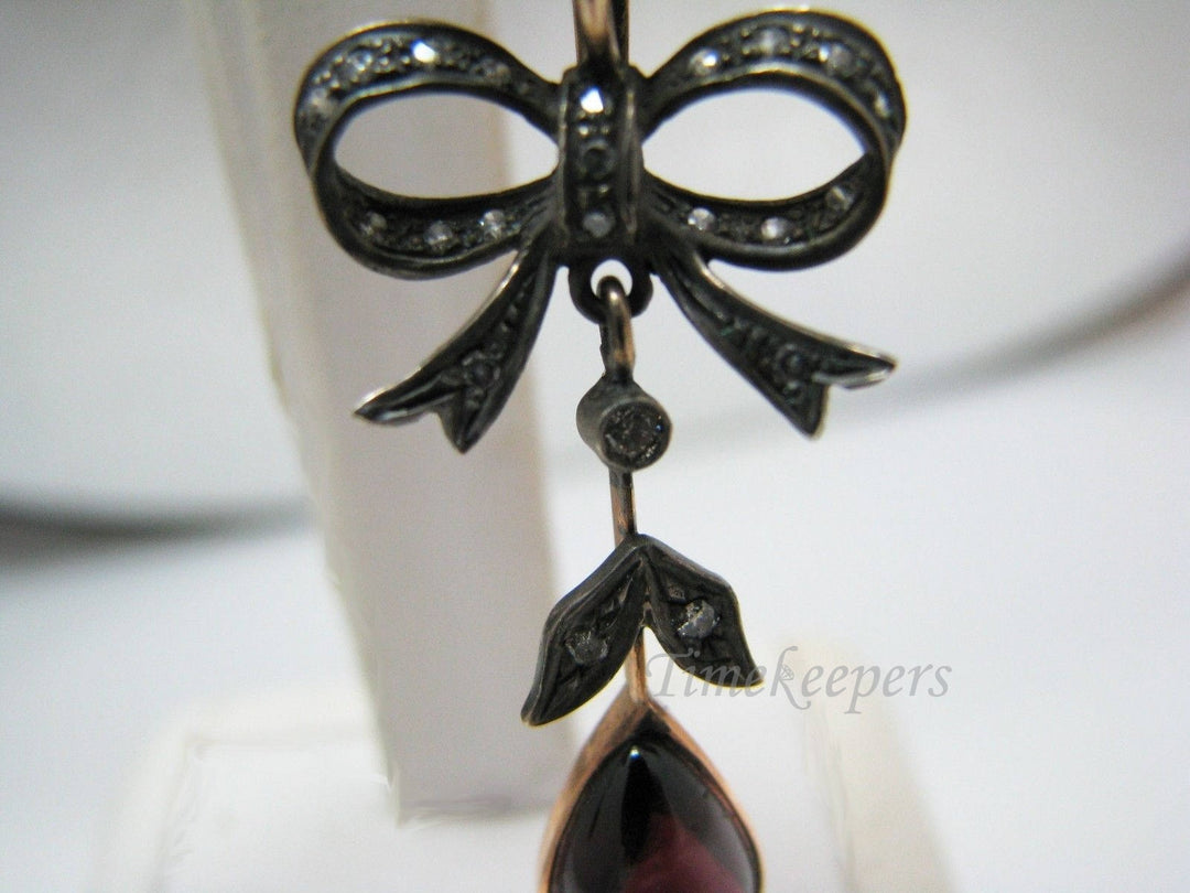 c391 Victorian Earrings with Diamonds and Garnets in Silver and 14kt Gold