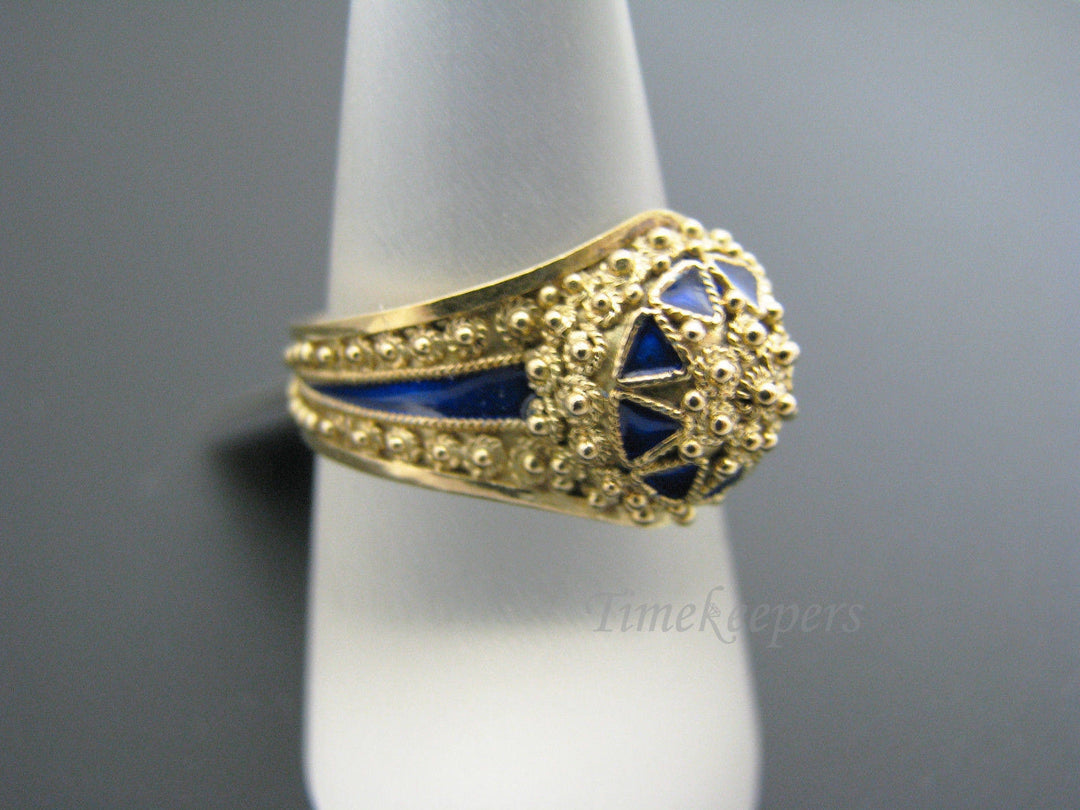 c643 Unique and Regal Domed 21k Yellow Gold and Blue Enamel Ring