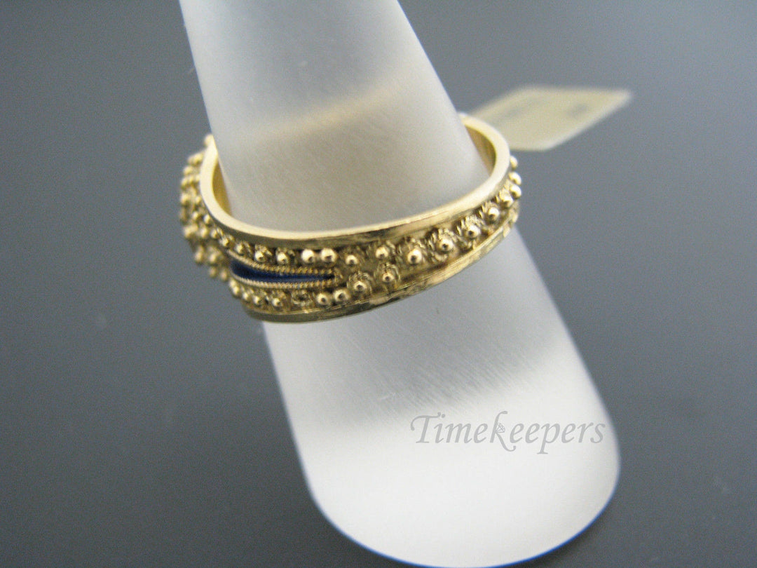 c643 Unique and Regal Domed 21k Yellow Gold and Blue Enamel Ring