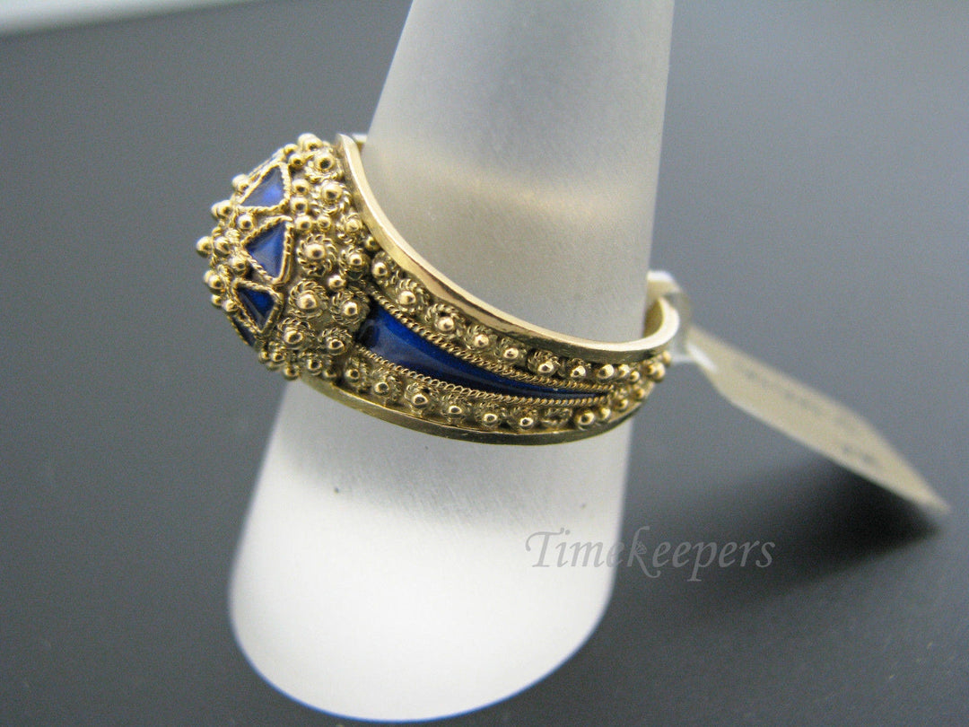 c643 Unique and Regal Domed 21k Yellow Gold and Blue Enamel Ring