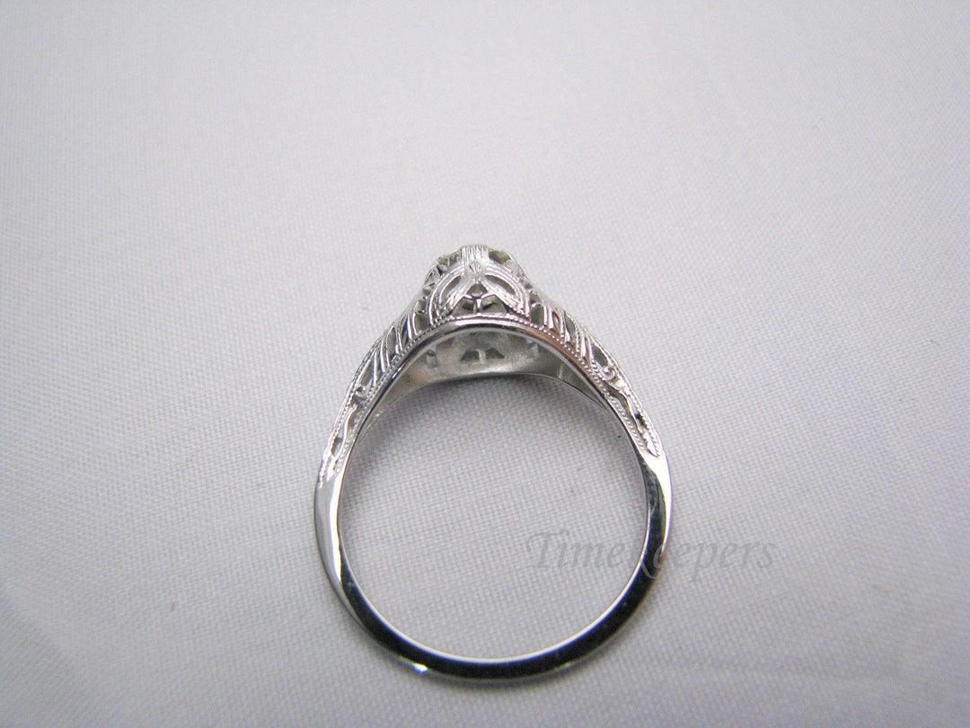 a514 Beautiful Vintage 18k White Gold Ring Diamond Filigree Mounting Sz 7.75