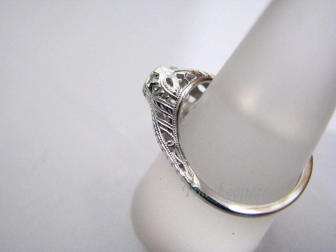 a514 Beautiful Vintage 18k White Gold Ring Diamond Filigree Mounting Sz 7.75