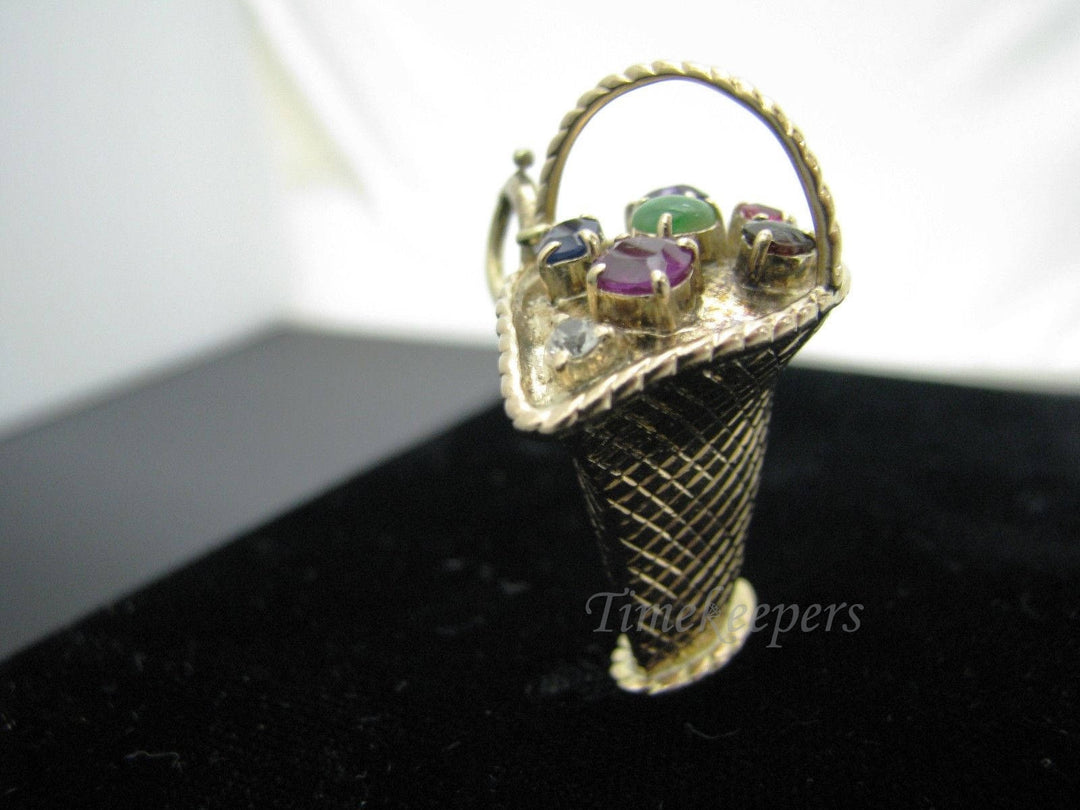 a747 Vintage 14k Yellow Gold Basket full of Gems