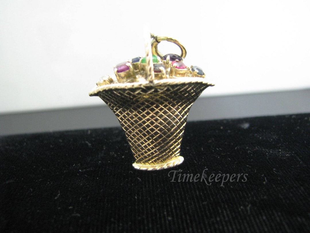 a747 Vintage 14k Yellow Gold Basket full of Gems