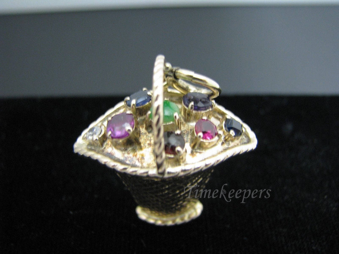 a747 Vintage 14k Yellow Gold Basket full of Gems