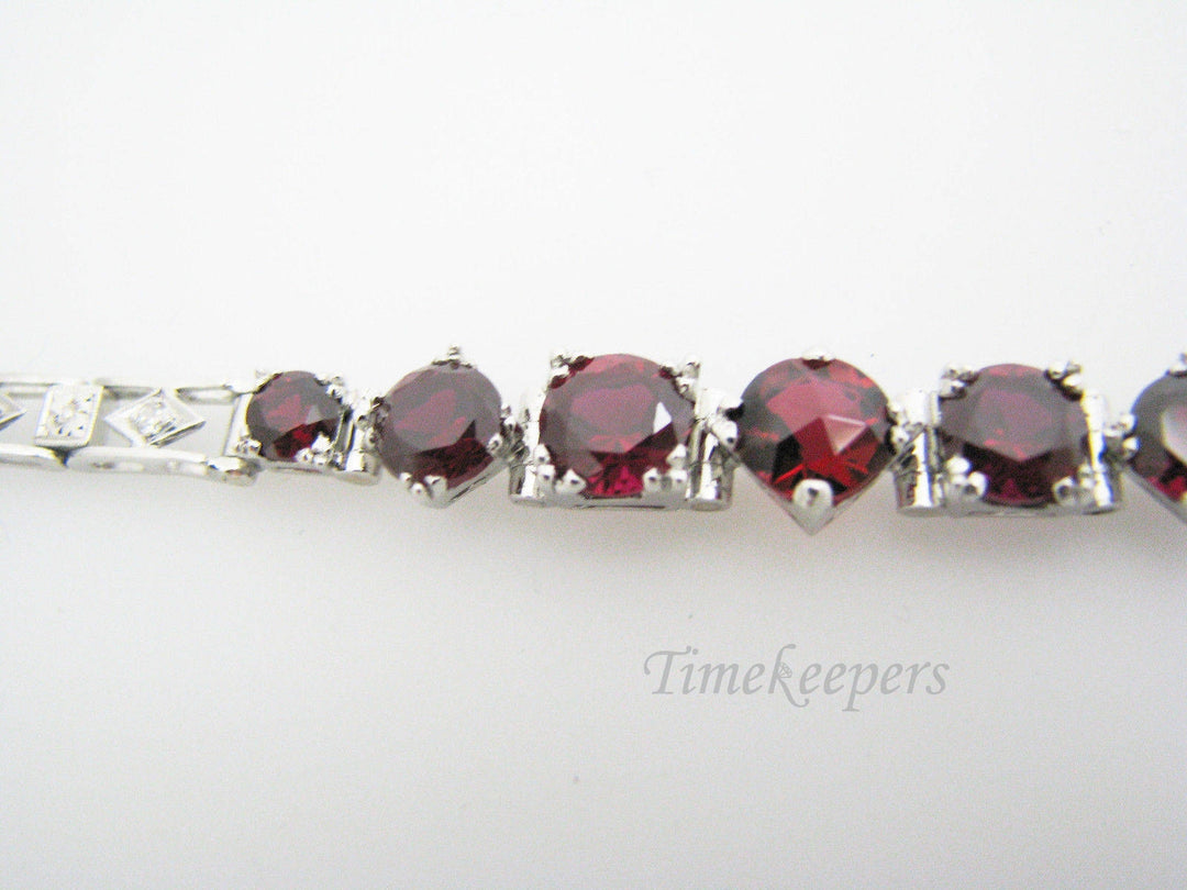 a896 Vintage Exquisite Platinum Bracelet with Diamond Chips and Red Stones