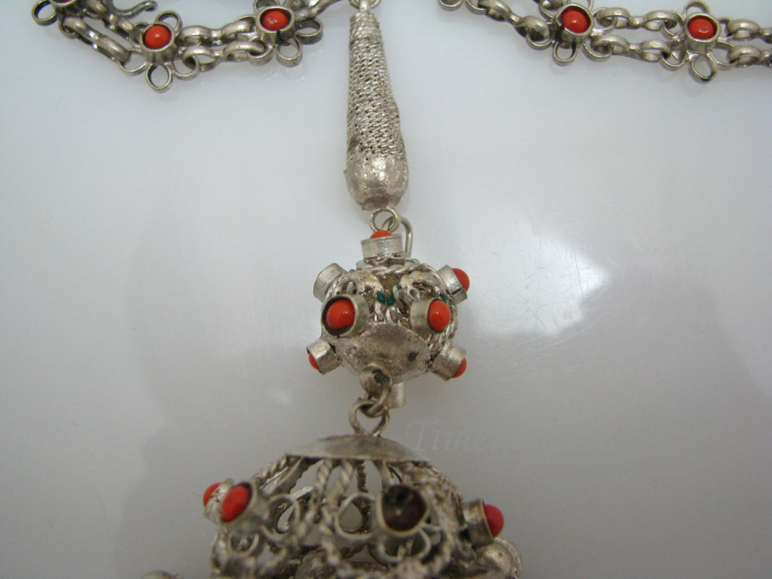 c295 Beautiful Art Deco Sterling Link Belt with Metal Tassel