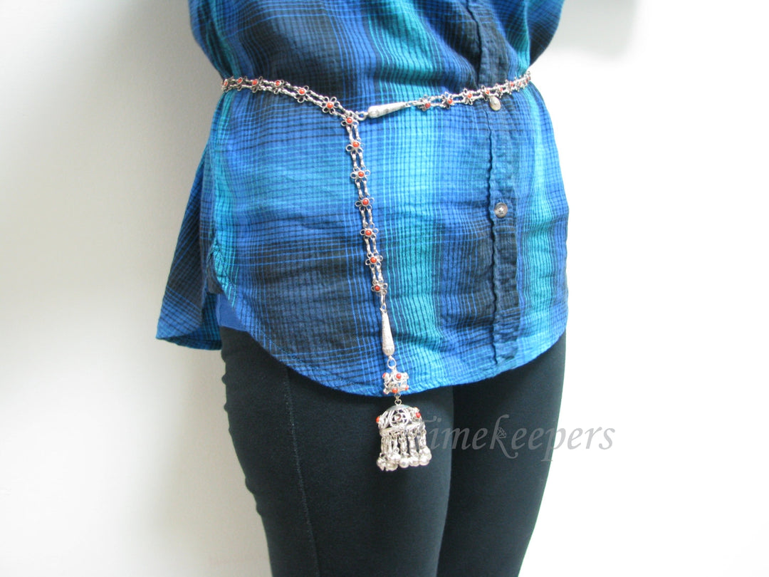 c295 Beautiful Art Deco Sterling Link Belt with Metal Tassel