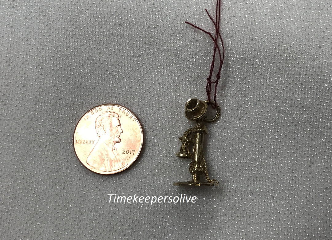 c629 Cute 14k Yellow Gold Elegant Stand Up Phone Charm Pendant Perfect Gift