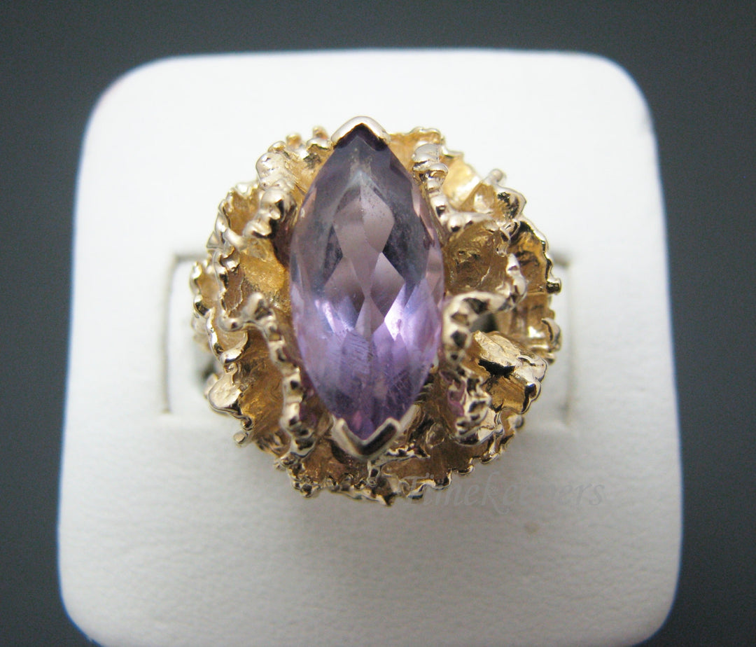 a995 Very Unique Marquis cut Amethyst in Stunning 14k Yellow Gold Mounting