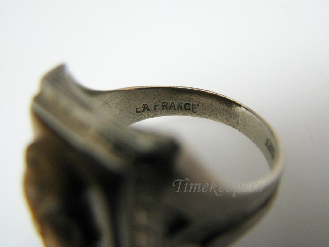 c378 Vintage Men's Carved Tiger Eye 10k White Gold Ring