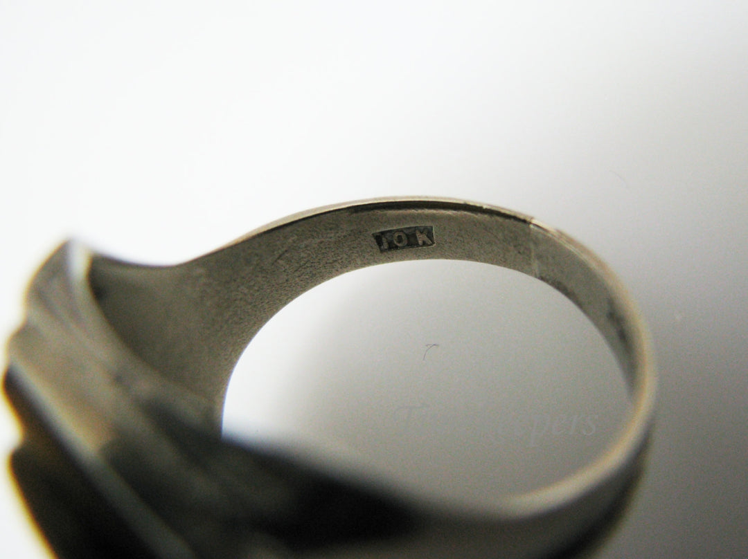 c378 Vintage Men's Carved Tiger Eye 10k White Gold Ring