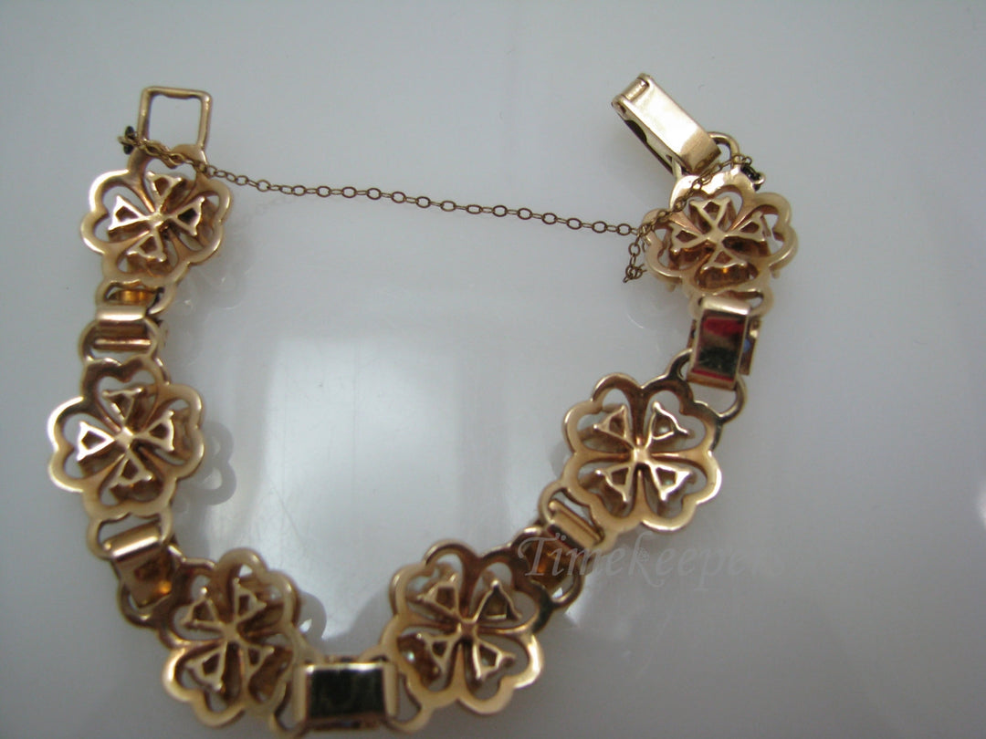 a560 Vintage Beautiful 14k Yellow Gold Pearl Flower Diamond Sapphire Bracelet
