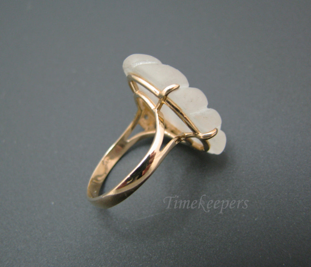 c053 Unique Vintage Cut, Frosted Glass Ring with Diamonds in 14k Yellow Gold