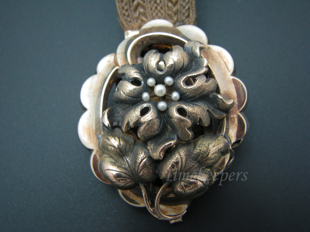 c096 Vintage 10kt Yellow Gold Woven Hair Mourning Bracelet with 10kt Yellow Gold Flower Center