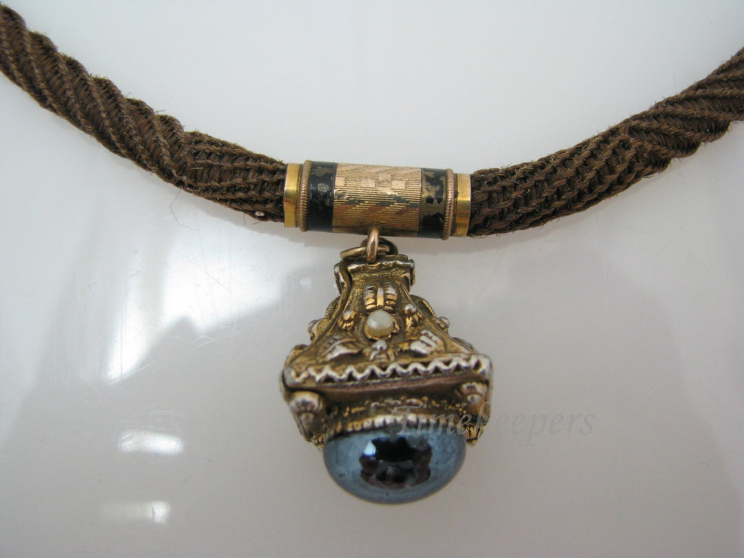 a864 Victorian Woven Hair Vest Chain with 10k Yellow Gold Findings Necklace