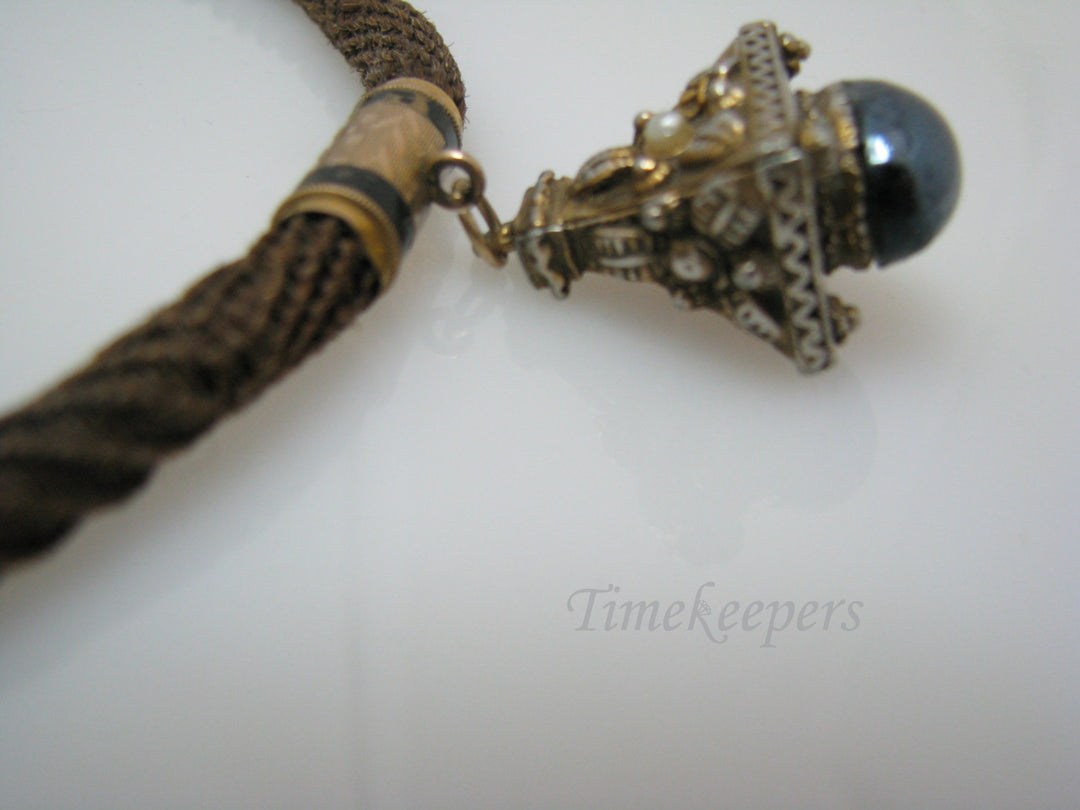 a864 Victorian Woven Hair Vest Chain with 10k Yellow Gold Findings Necklace