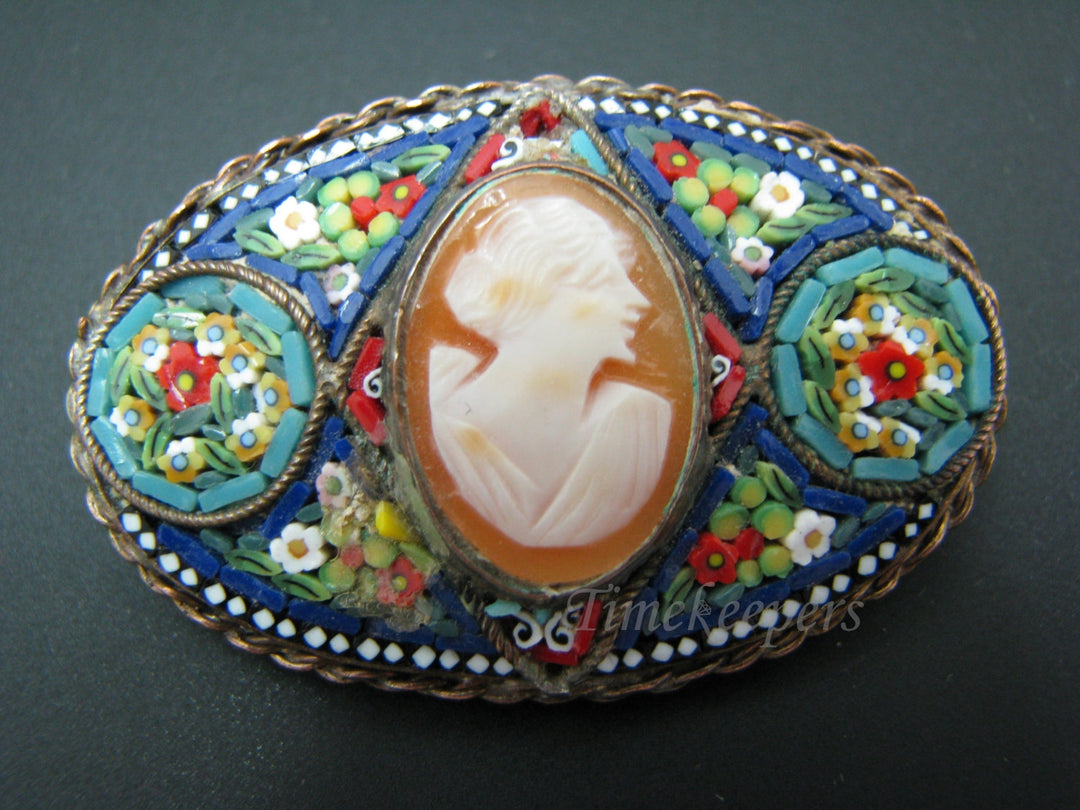 c670 Vintage Beautiful Italian Cameo Micro Mosaic Brooch