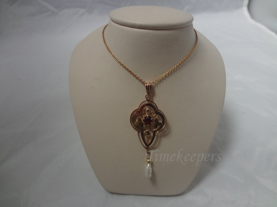 c481 Vintage 1800's Ruby and Keshi Pearl Victorian Necklace