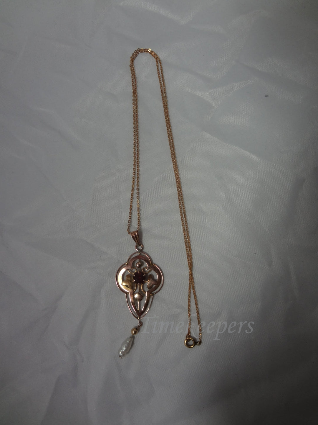 c481 Vintage 1800's Ruby and Keshi Pearl Victorian Necklace