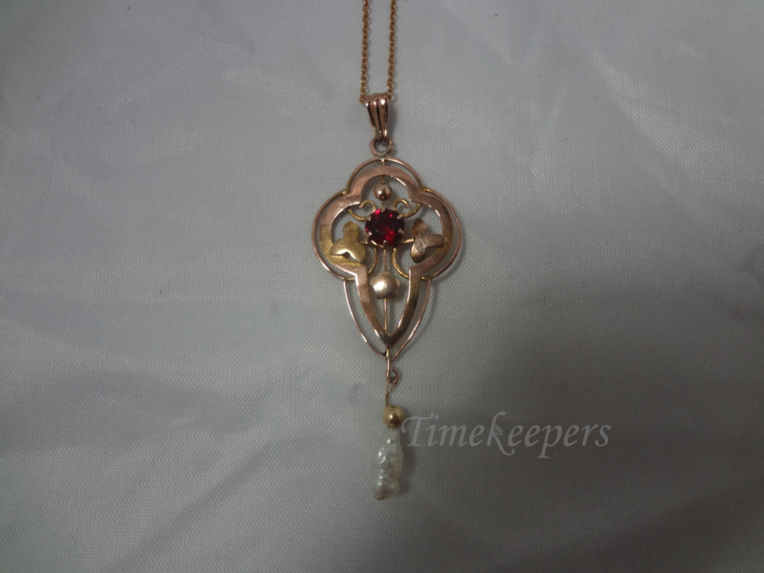 c481 Vintage 1800's Ruby and Keshi Pearl Victorian Necklace