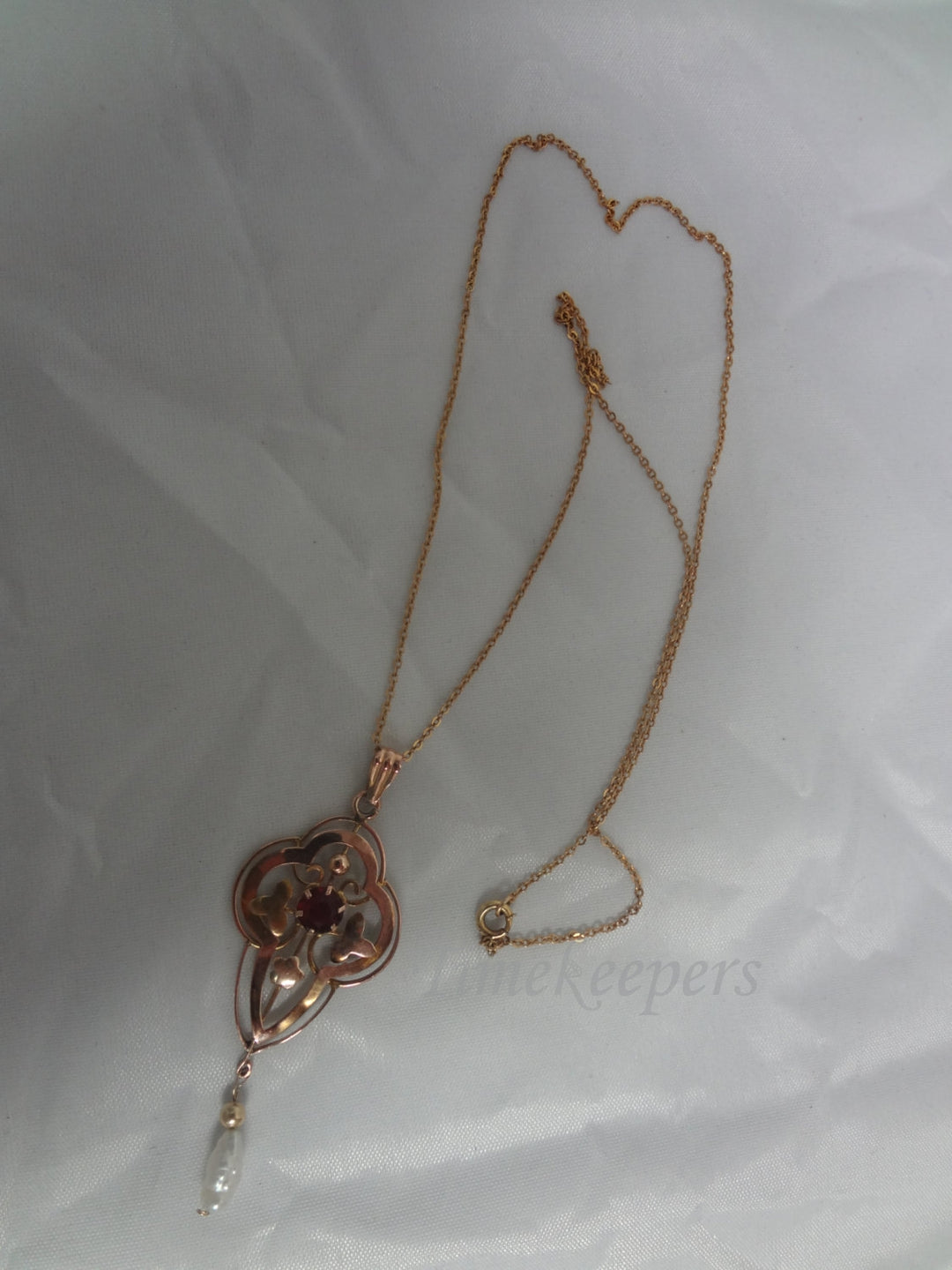 c481 Vintage 1800's Ruby and Keshi Pearl Victorian Necklace