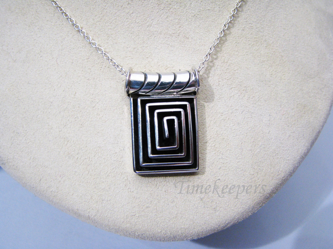 c377 Unique Sterling Silver Rectangle Pendant on Sterling Silver Chain