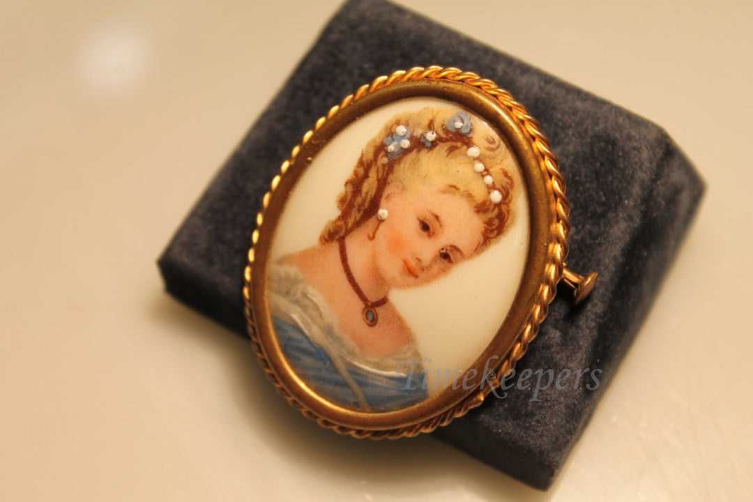 a698 Beautiful Hand Painted Portrait on Porcelain Brooch