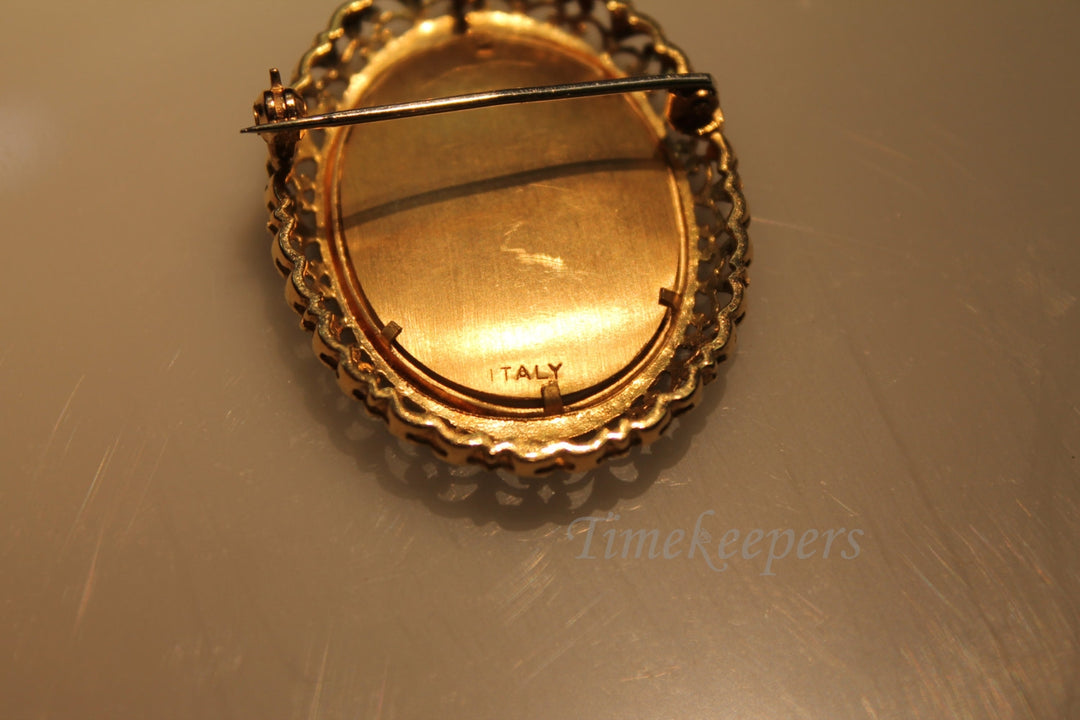 a696 Beautiful Hand Painted Portrait 14k Yellow Gold Brooch/ Necklace Diamonds