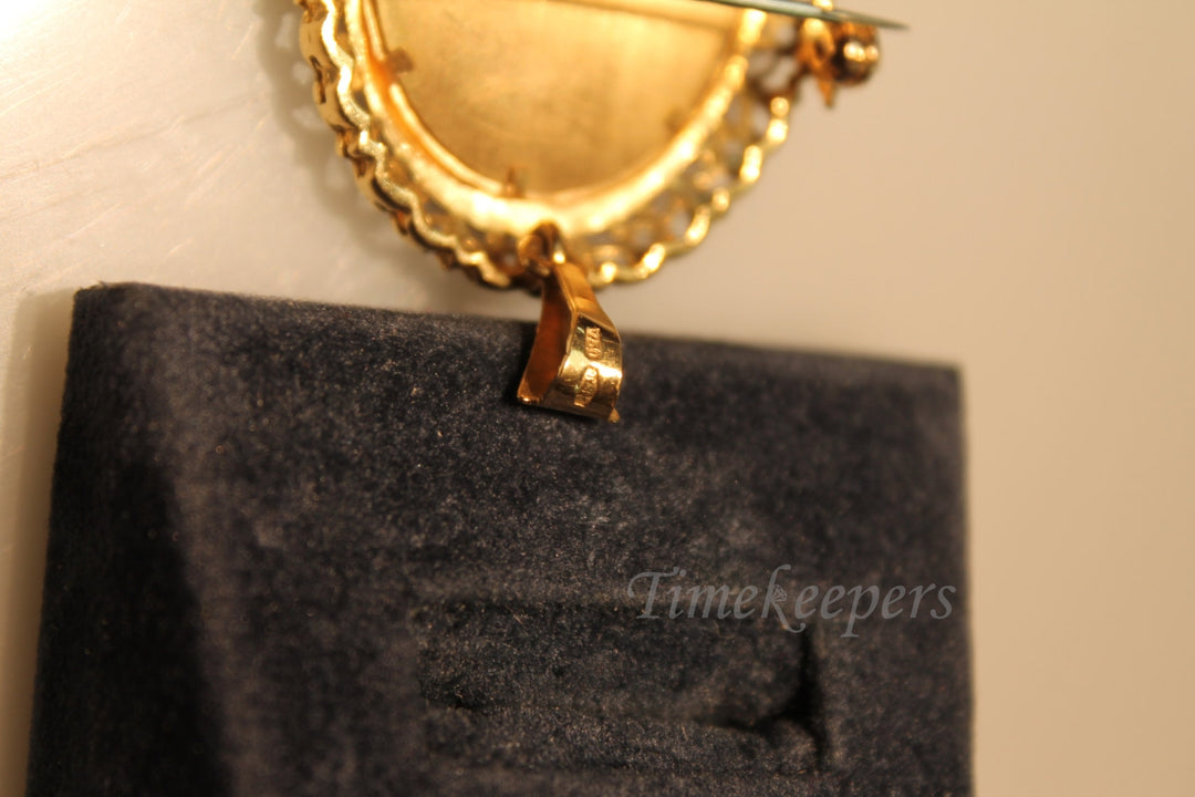 a696 Beautiful Hand Painted Portrait 14k Yellow Gold Brooch/ Necklace Diamonds