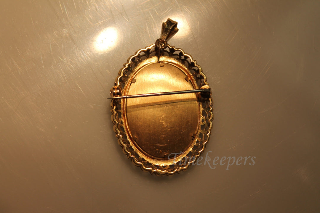 a696 Beautiful Hand Painted Portrait 14k Yellow Gold Brooch/ Necklace Diamonds