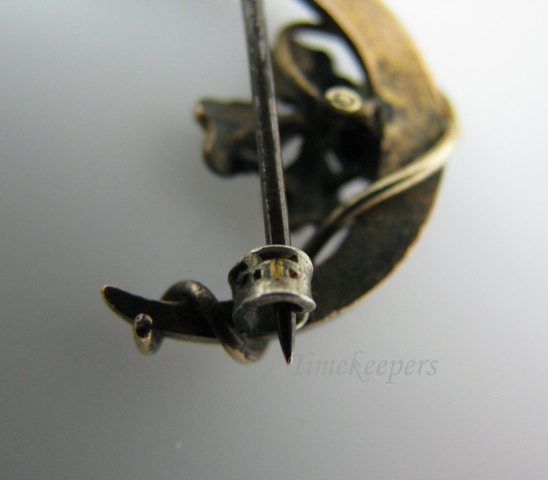 a642 Vintage Gold Filled Brooch Pin with Moon and Four Leaf Clover