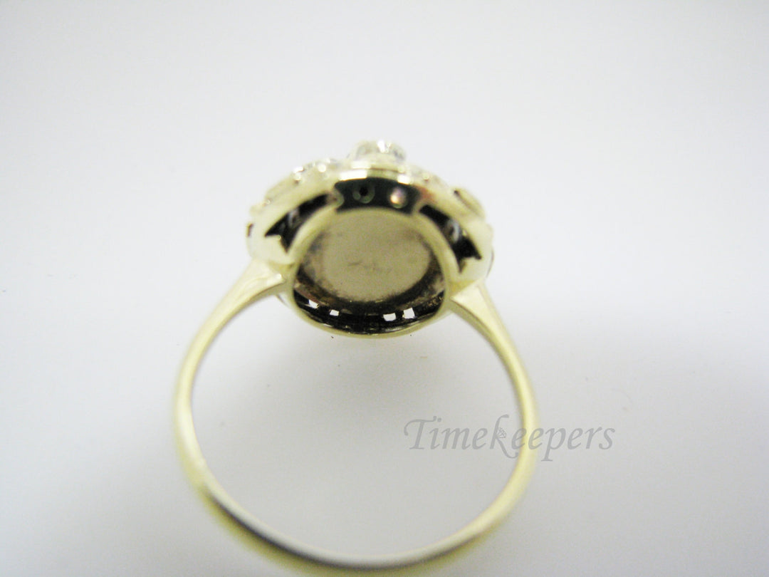 a284 Unique Vintage 14k Yellow Gold Diamond and Blue Enamel Ring