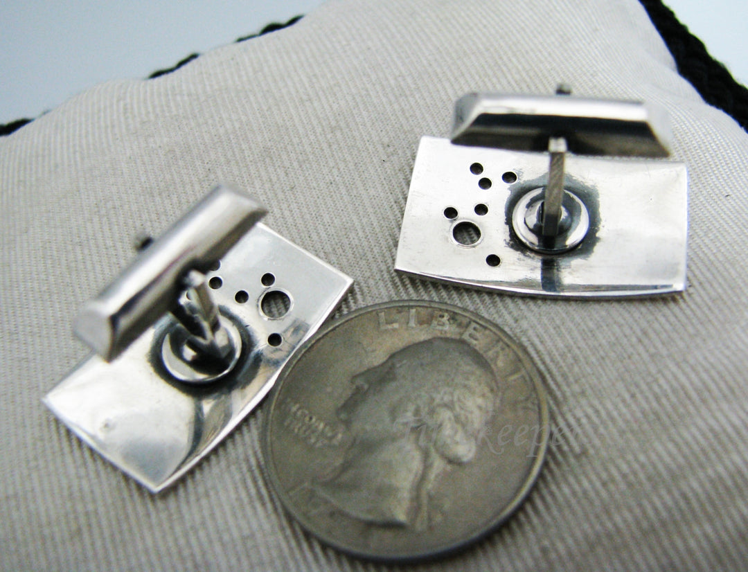a918 Vintage Handsome Men's Sterling Silver Cuff Links with Bullet Back Closure