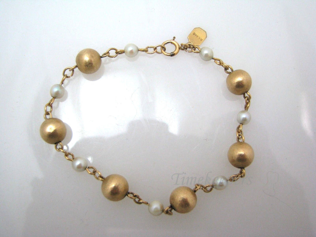 a545 Vintage Elegant Pearl and 14k Gold Bead Bracelet